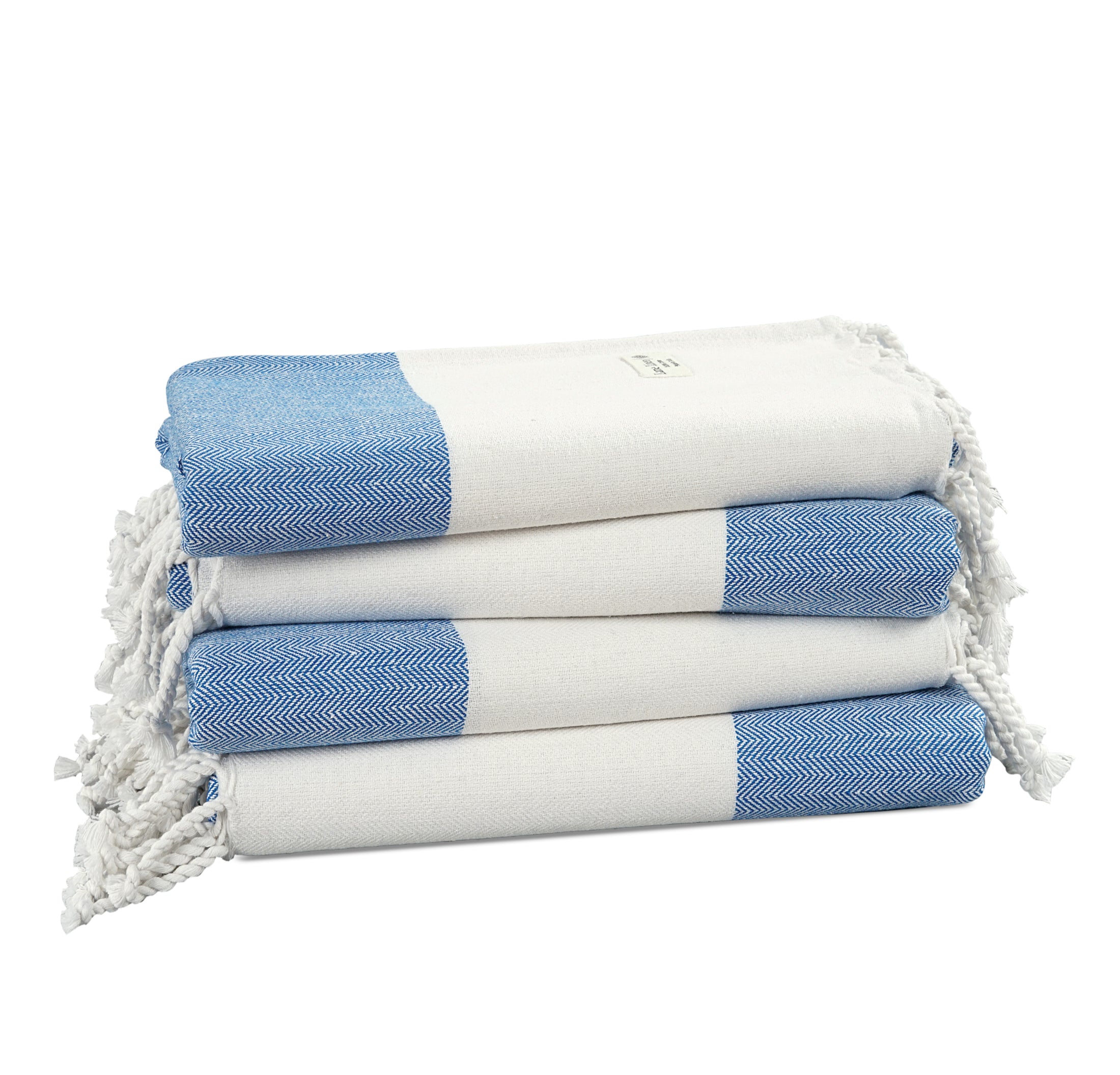 Set of 4 Herringbone Turkish Beach Towels - Placid Blue